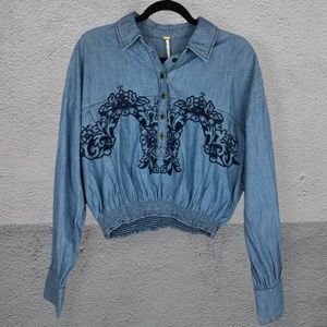 Free People Way With Words Chambray Top Medium